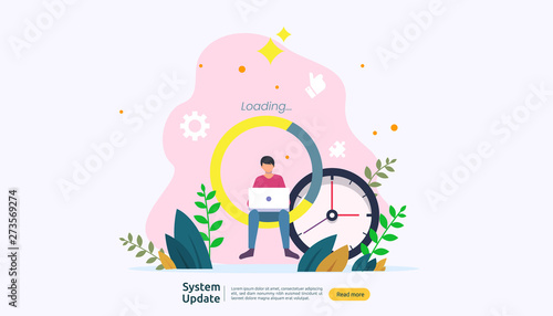 operation system update progress concept. data synchronize process and installation program. illustration web landing page template, banner, presentation, UI, poster, ad, promotion or print media