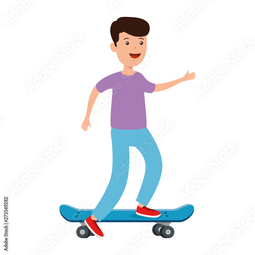 happy young boy in skateboard