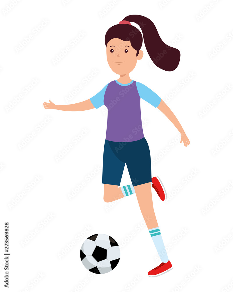 happy athletic girl practicing football soccer