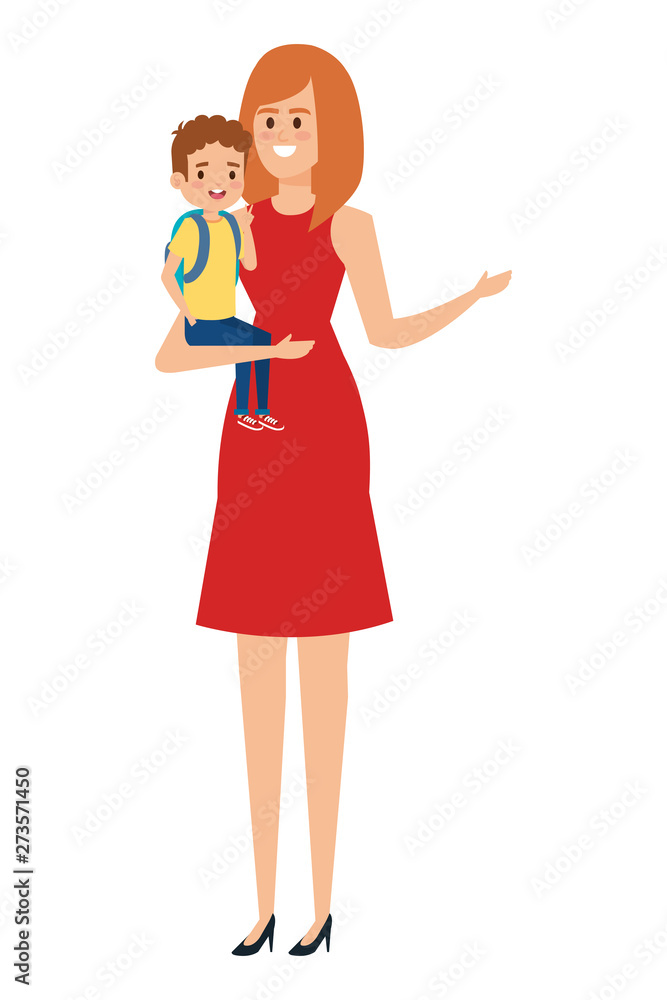 beautiful mother with little boy characters