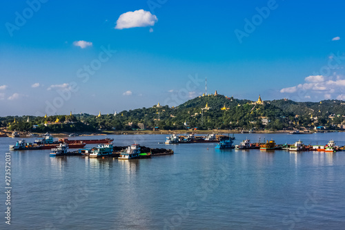 Sagaing hills and the Ayarwaddy River skyline Myanmar (Burma)