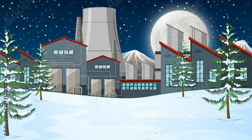 factory in snow scene