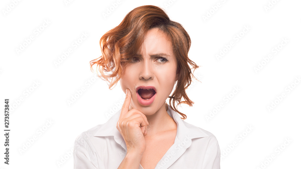Beautiful woman suffering from toothache. Isolated on white background. Beautiful woman suffering from toothache. Isolated on white background.