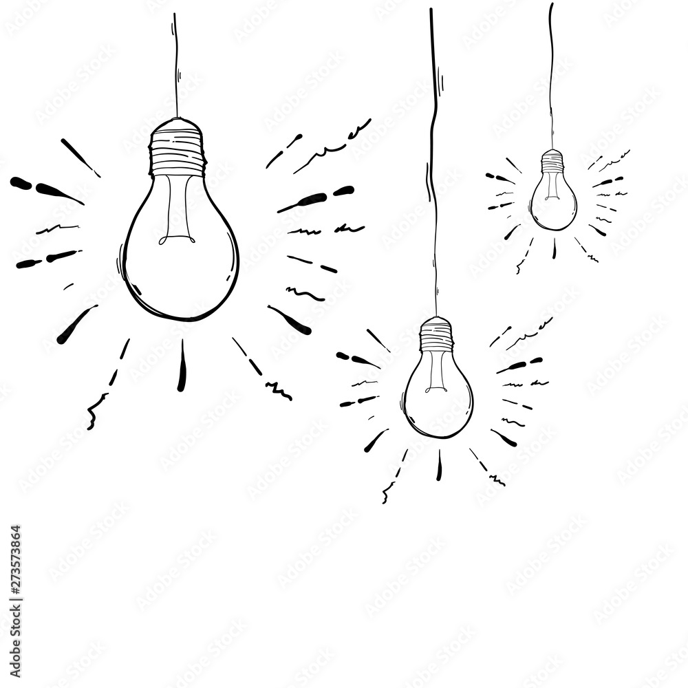 hand drawn light bulb illustration in doodle style for print, web hand drawn light bulb illustration in doodle style for print, web