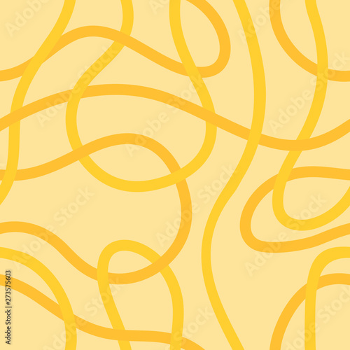 Yellow noodle seamless pattern. Vector chaotic ornament.