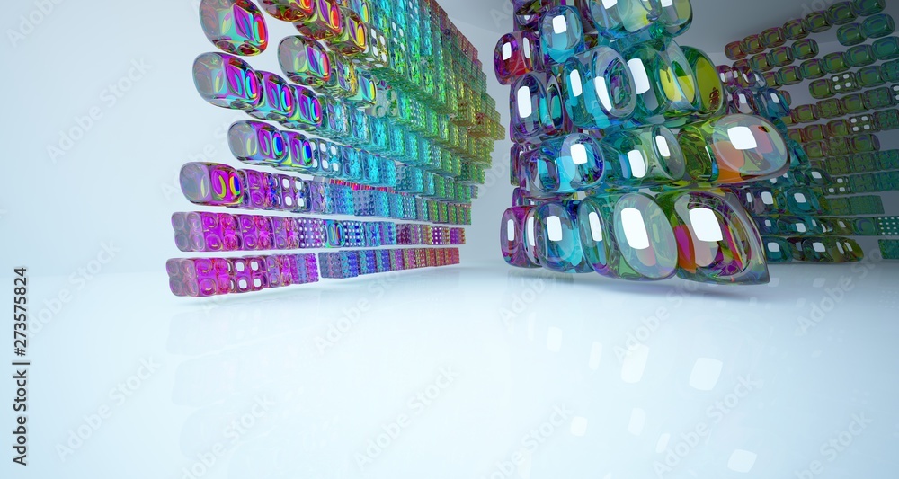 custom made wallpaper toronto digitalAbstract white and colored gradient glasses interior  with window. 3D illustration and rendering.