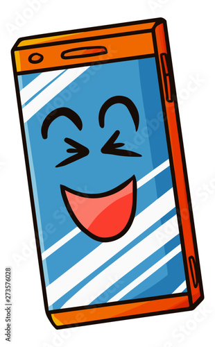 Funny and cyte orange cellphone laughing - vector. photo