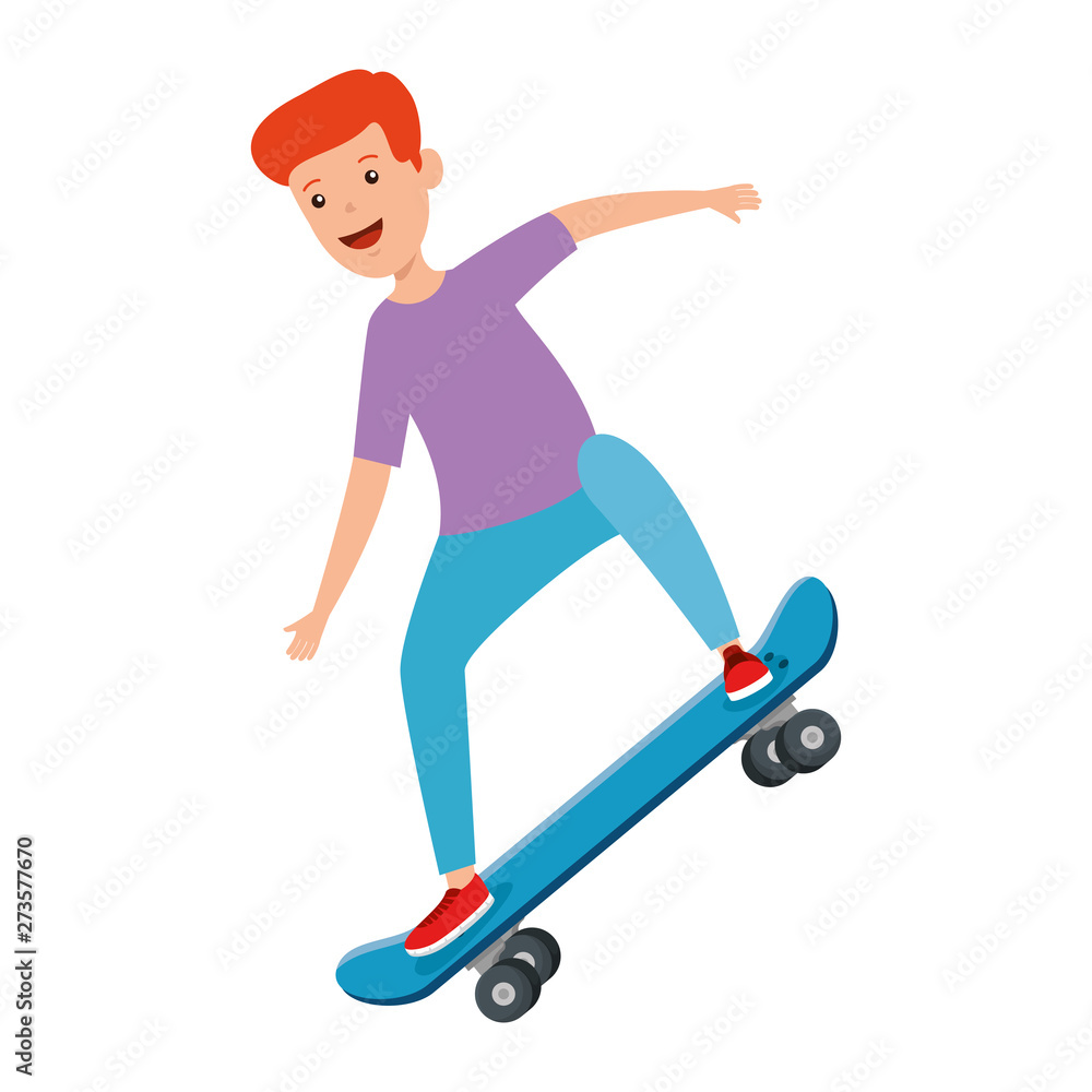 Obraz premium happy young boy in skateboard