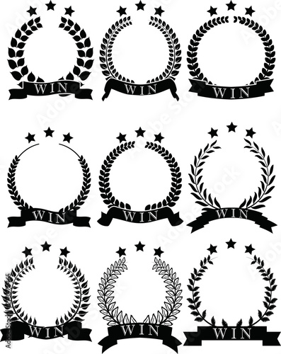 Monochrome Illustration of a victory three-star laurel set