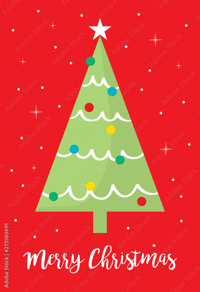 christmas tree greeting card design on red background christmas tree greeting card design on red background