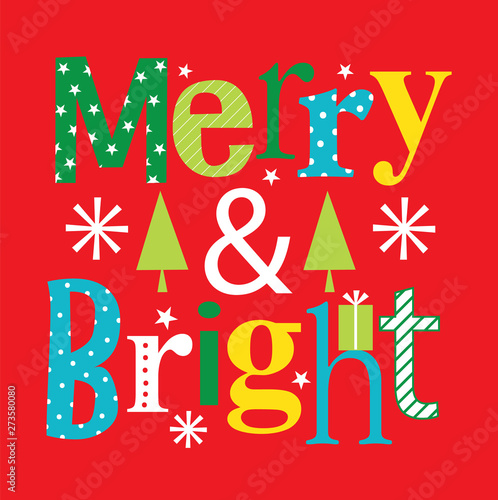 christmas greeting card design merry and bright