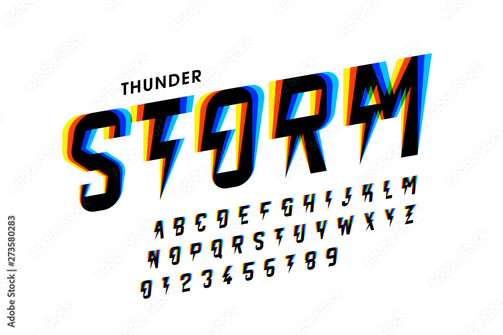 Vecteur Stock Thunder storm style font design, alphabet letters and numbers  | Adobe Stock