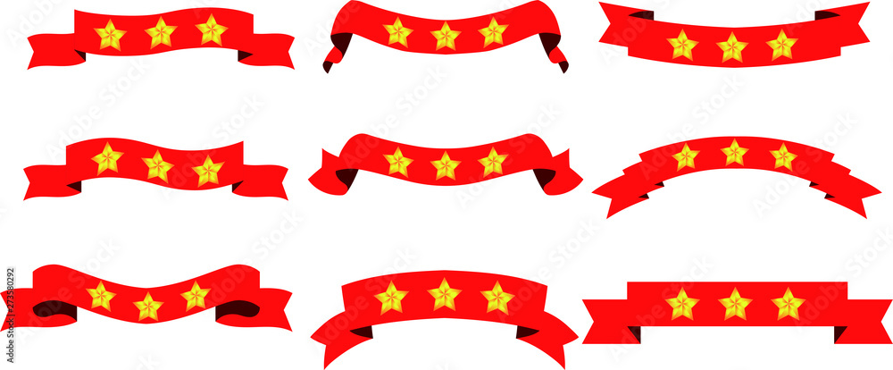 Illustration of a three star red title ribbon set
