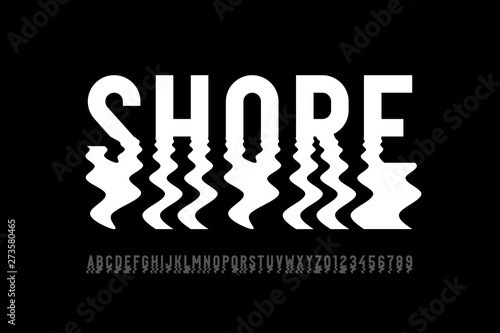 Ripple style font design, alphabet letters and numbers