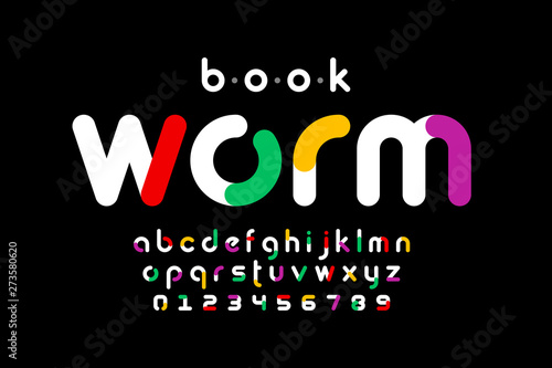 Bookworm style font design, alphabet letters and numbers