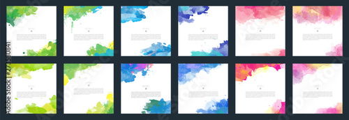 Colorful vector watercolor background template set for brochure, poster or flyer