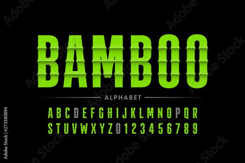 Bamboo style font design, alphabet letters and numbers