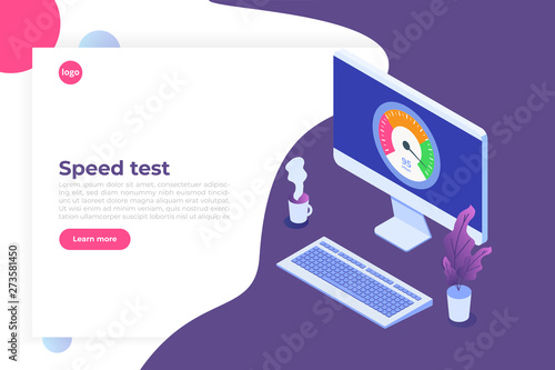 Internet download Speed test isometric concept. Vector illustration