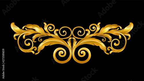 gold vintage baroque frame scroll on black