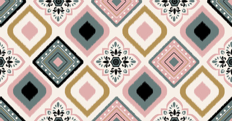 Rideaux Rose clair patrons Pink green geometric seamless pattern  in African style. Vector illustration use for ikat pattern, wallpaper and vintage background  © piixypeach