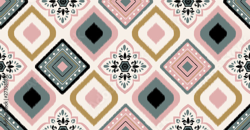 Pink green geometric seamless pattern  in African style. Vector illustration use for ikat pattern, wallpaper and vintage background