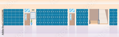 lockers hall near staircase empty no people school corridor interior hallway banner flat horizontal