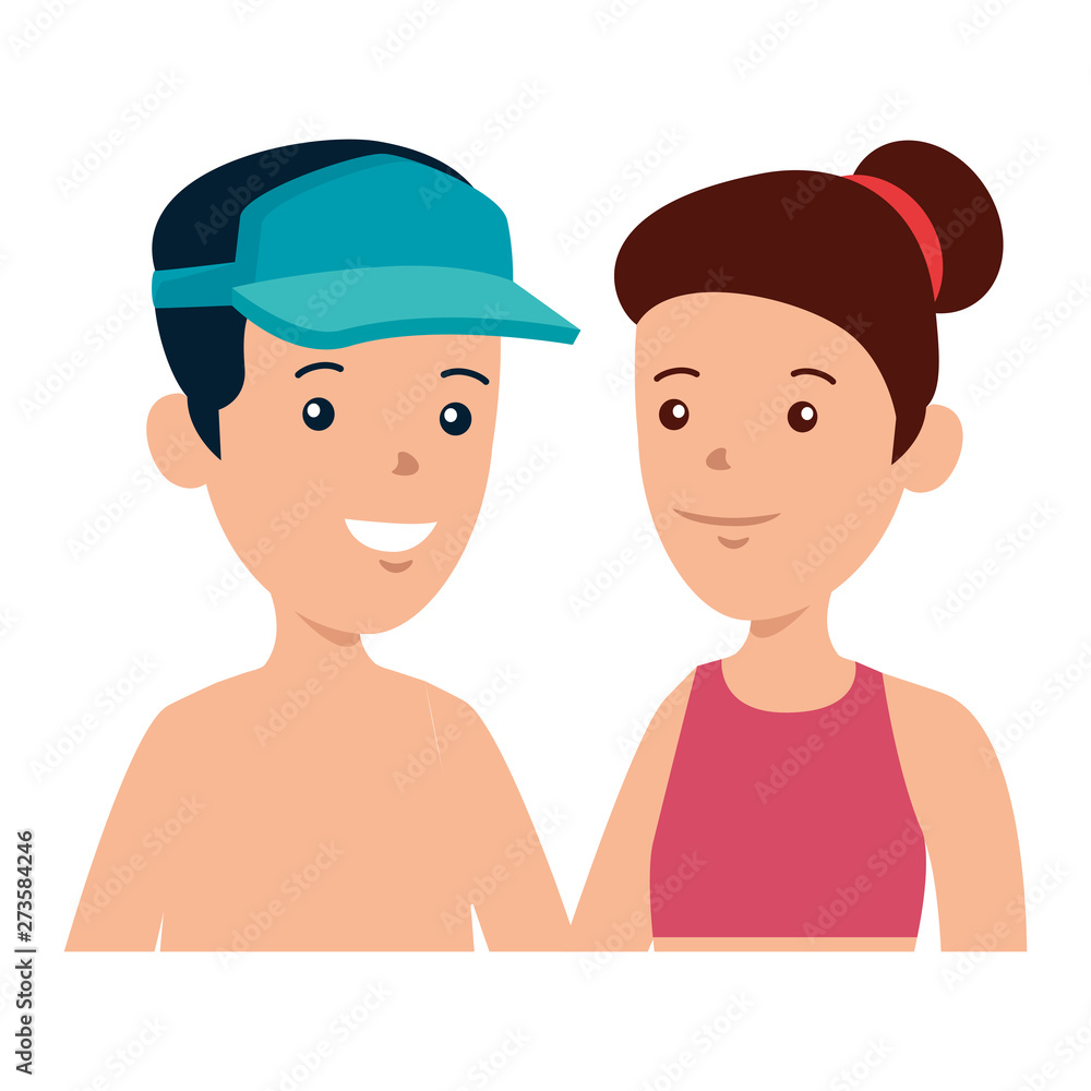 young boy shirtless with sport cap and cute woman young boy shirtless with sport cap and cute woman