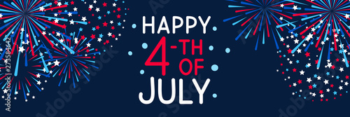 Horizontal banner with fireworks for Independence day design