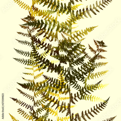 imprints fern leaves mix repeat seamless pattern. digital picture with watercolour texture. mixed media artwork. endless