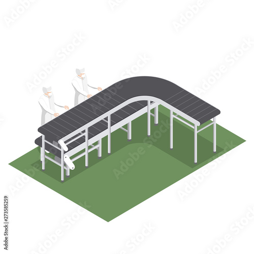 Automated production line with conveyor belts for the selection of products in the food industry
