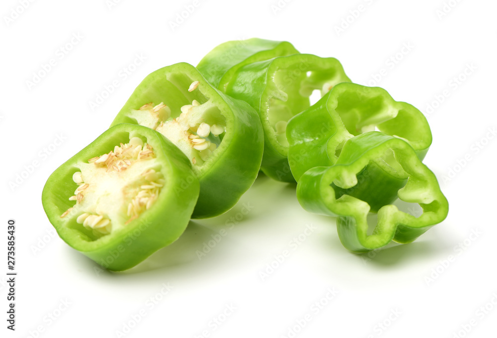 fresh green bell pepper slice (capsicum) on a white background fresh green bell pepper slice (capsicum) on a white background