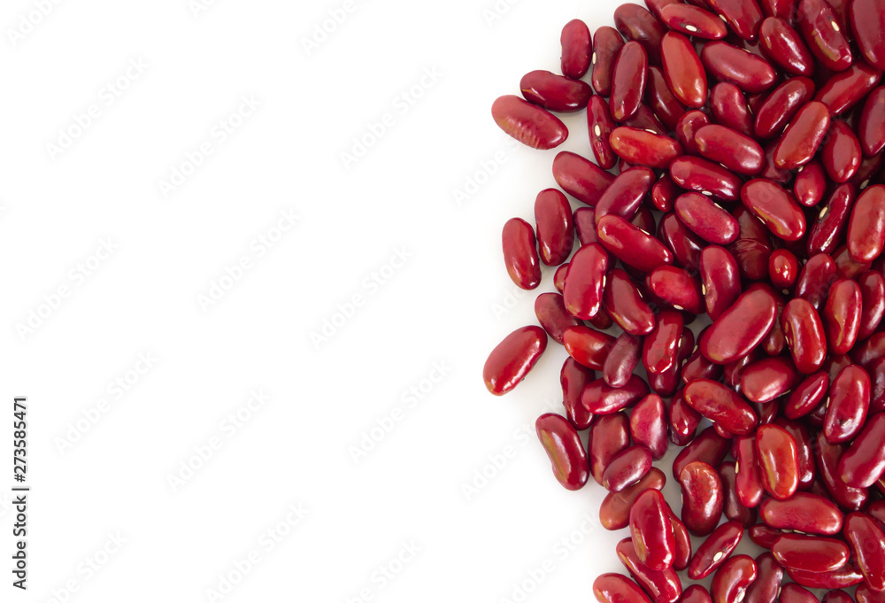 Close up red kidney beans isolated on white background with copy space
