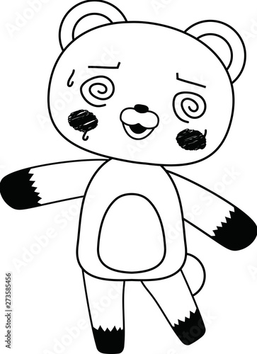 Monochrome Full-length illustration of the cute Bear character 