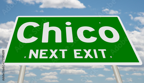 Rendering of a green highway sign for Chico
