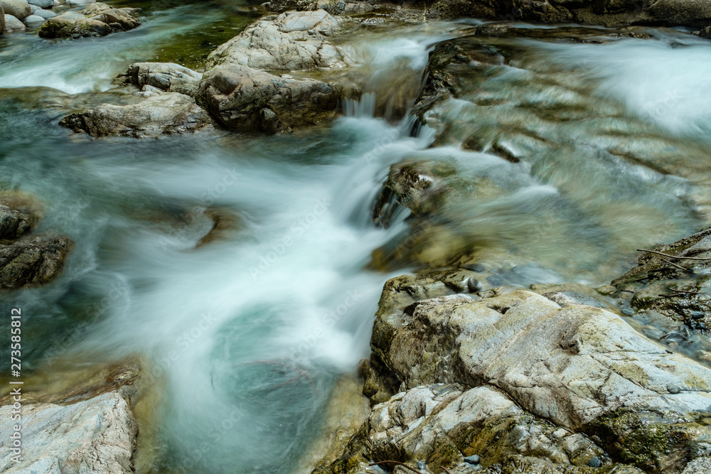 fresh water running down the cascading rocky creek under the shade inside park fresh water running down the cascading rocky creek under the shade inside park