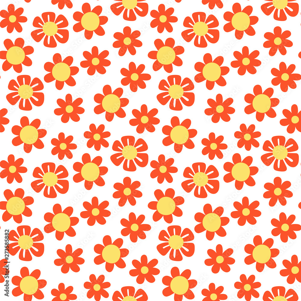 Doodle flower seamless pattern. Hand drawn sketch floral collection. Pink and yellow background Doodle flower seamless pattern. Hand drawn sketch floral collection. Pink and yellow background