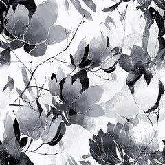 Fotobehang Grijs patronen Monochrome lentebloemen rustiek patroon  © Liia Chevnenko