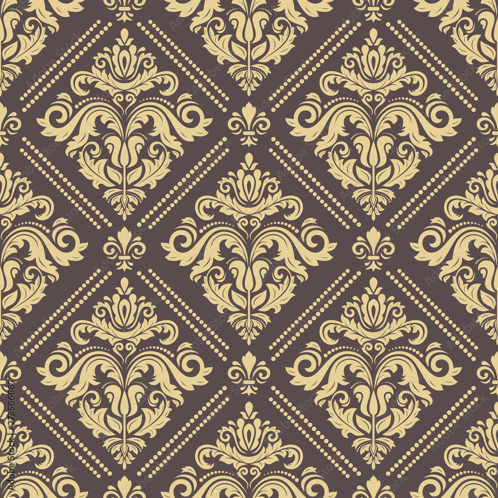 Classic seamless pattern. Damask orient brown and golden ornament. Classic vintage background