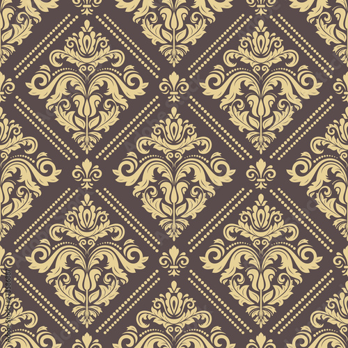 Classic seamless pattern. Damask orient brown and golden ornament. Classic vintage background