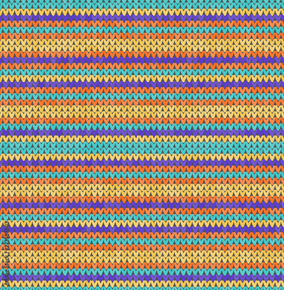 Color knit texture seamless pattern. Knitted realistic background for banner, site, greeting card, wallpaper. Woolen cloth. Vector Illustration.