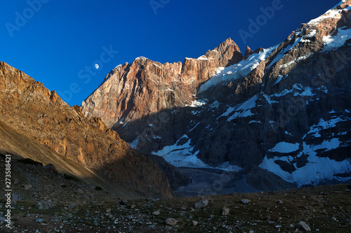 Mountain landscape and moon, Fann mountains, Pamir-Alay, Tajikistan photo