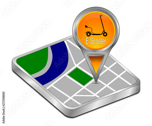 Map pointer with E-Scooter - 3D illustration