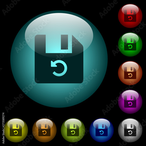 Undo last file operation icons in color illuminated glass buttons