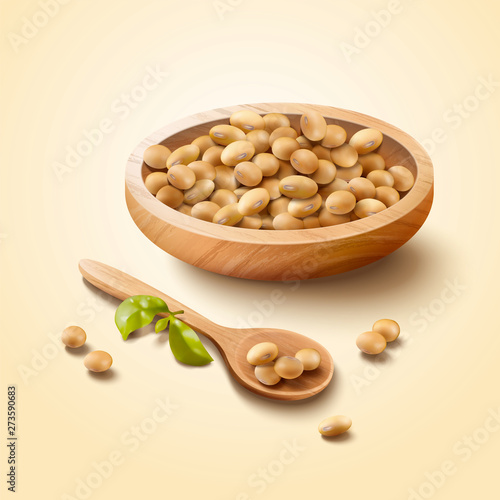 Soybean in wooden bowl