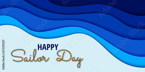 Rope hand drawn lettering on the waved paper cut background. Vector illustration EPS 10.