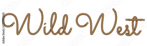 Rope hand drawn lettering Wild West with 3d realistic effect. Vector illustration EPS 10.