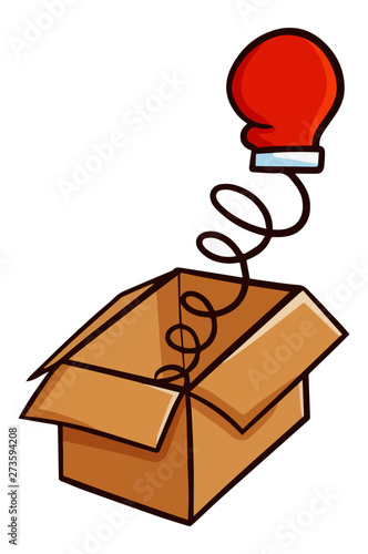 Funny and cute boxing glove coming out from cardboard fro suprise - vector