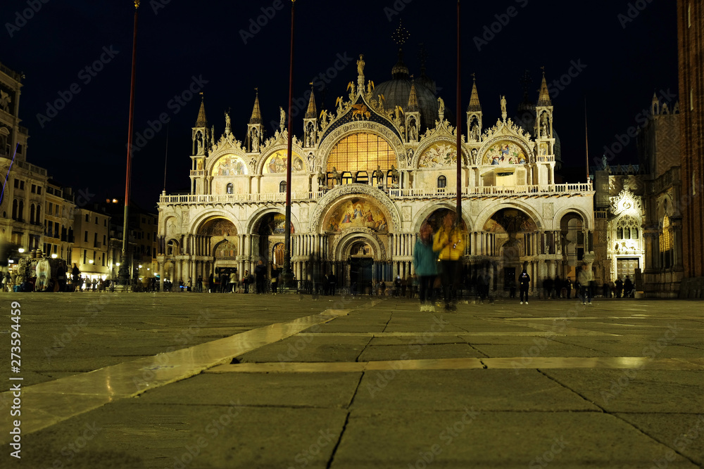 night view on St. Mark's (San Marco) Basilica in VEnice, Italy