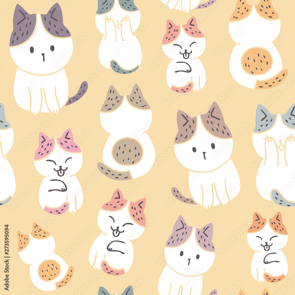 Cartoon cute sweet cat seamless pattern vector.