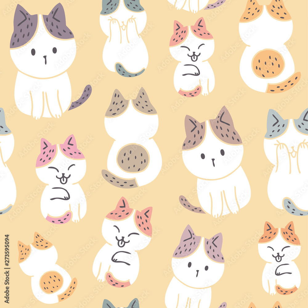Cartoon cute sweet cat seamless pattern vector. Cartoon cute sweet cat seamless pattern vector.